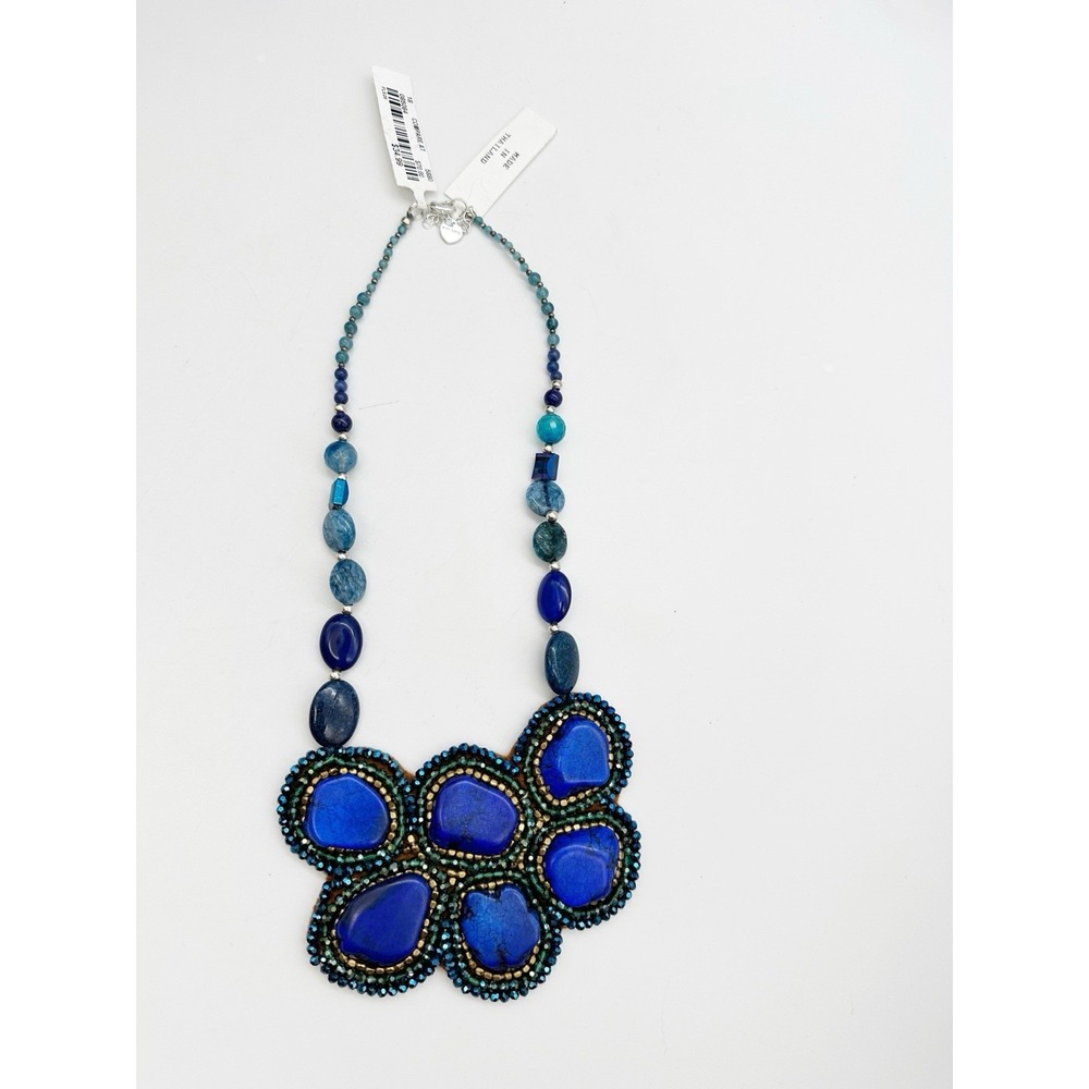 Nakamol Beaded Collar Bib Blue Statement Necklace Stone Glass Rhinestones NWT - Picture 5 of 7
